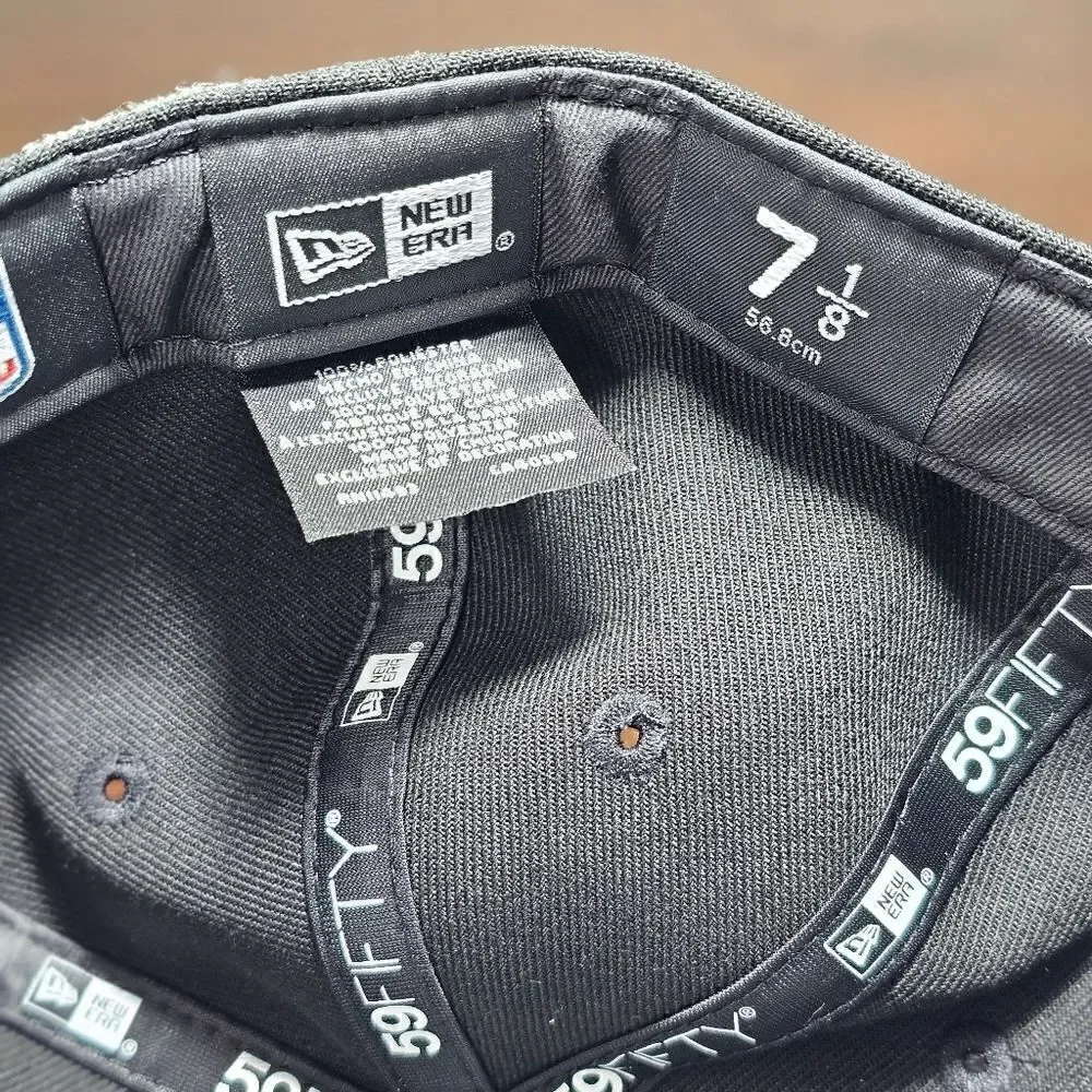 Las Vegas Raiders New Era Identity Hat 59FIFTY Black Silver Patches 7 1/8 Logos
